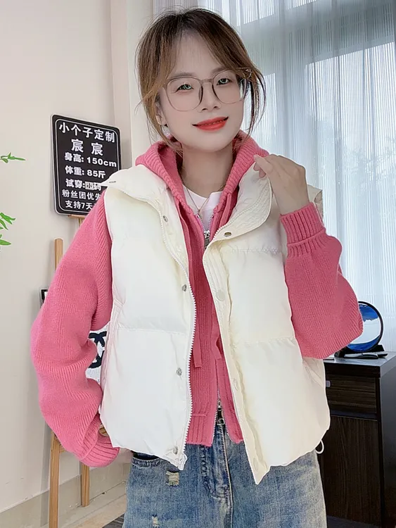 小个子加厚羽绒皮马甲女士2025秋冬洋气鸭绒马夹短款外套时尚立领