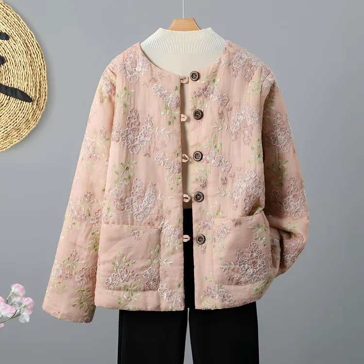 新中式国风纯棉满绣保暖棉服女2025冬季新款宽松显瘦复古气质短款