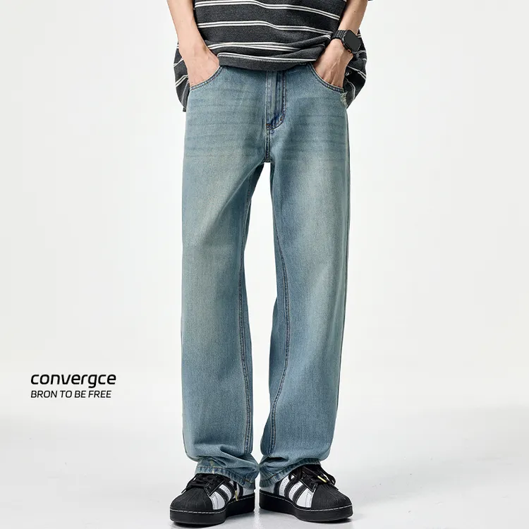 莱赛尔天丝牛仔裤男士春夏季薄款美式潮牌直筒宽松垂感阔腿长裤子