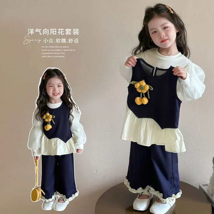 独特洋气时髦女童装春秋款娃娃衫韩范女宝宝流光风炸街潮服套装