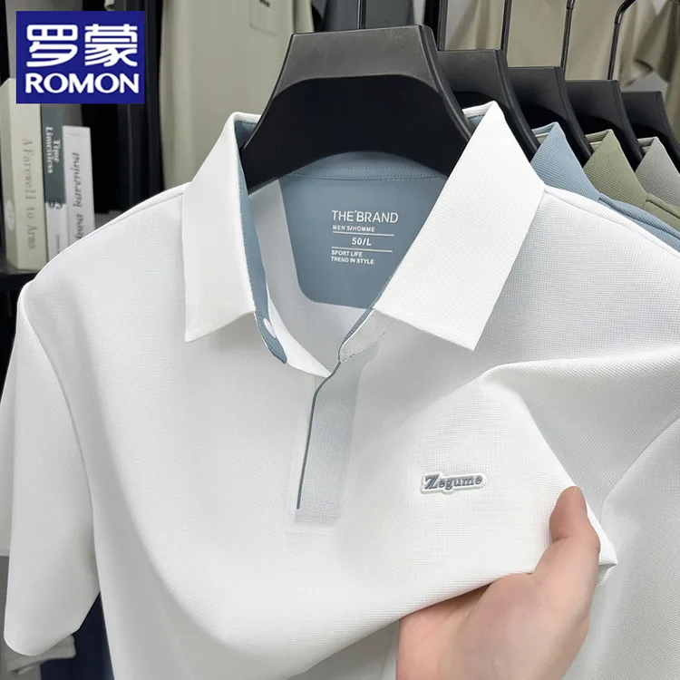 罗蒙夏季男士短袖T恤衫无痕垂感时尚透气翻领POLO衫高档休闲上衣