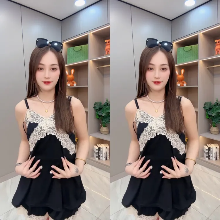 大码显瘦性感交叉蕾丝吊带睡衣家居服甜美火辣透气2025夏季新款