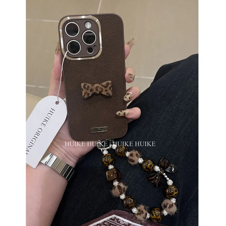 秋冬复古豹纹蝴蝶结薄适用17苹果16手机壳iphone15/14/13promax