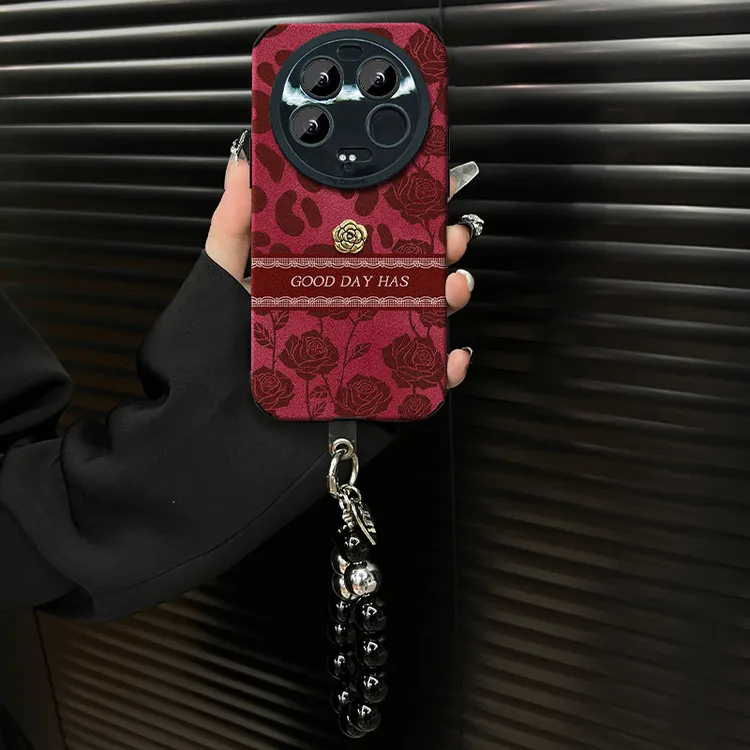 适用【小米13ultra】豹纹玫瑰ins风秋冬酒红翻毛皮网红创意手机壳女