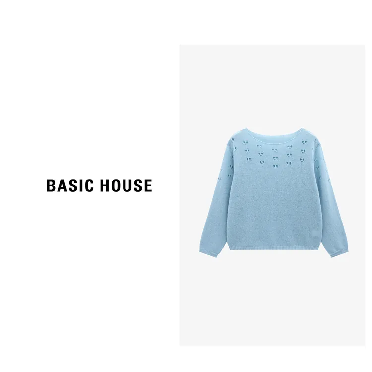 Basic House/百家好温柔减龄圆领镂空设计长袖羊毛衫-B0625B5JWR2