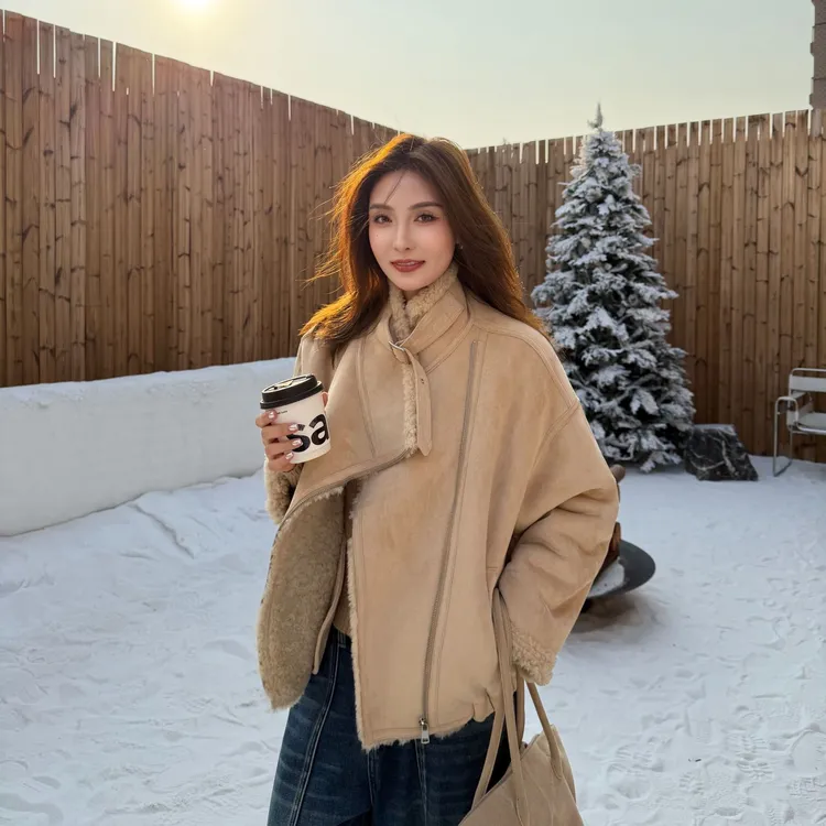 Moprobably李予诺「冬令时」复古羊毛经典斜拉链气质外套L5481084