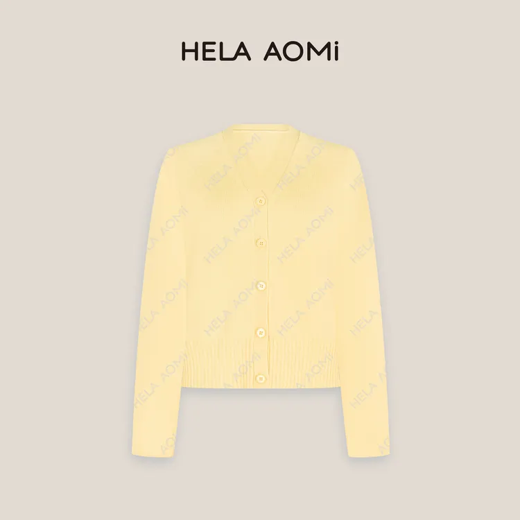 HELA AOMI“无缝一体开衫”100%绵羊毛简约高级百搭款V领针织毛开衫
