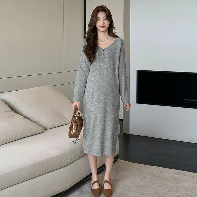 孕妇装2025女秋季法式时尚宽松轻奢高级感气质秋冬打底针织连衣裙