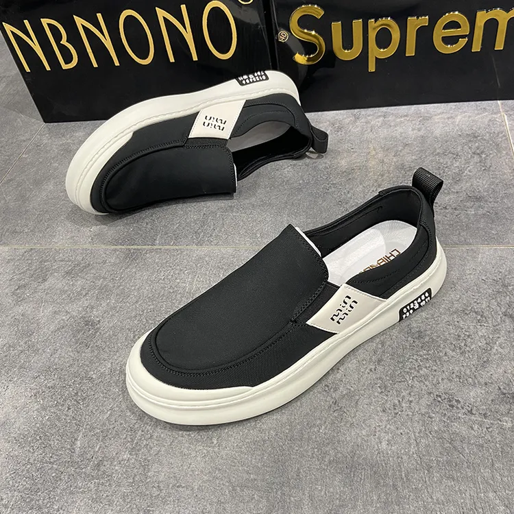 2025新款一脚蹬懒人休闲软底板鞋驾车鞋透气弹力布男鞋豆豆鞋潮鞋