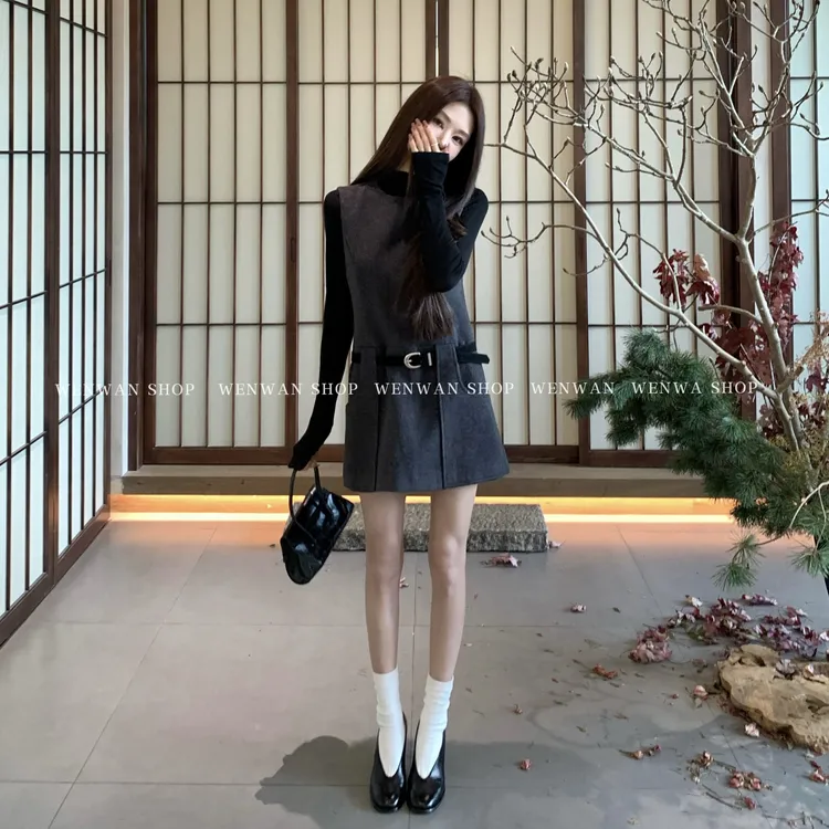 【柏林之约】设计感25新款百搭套装（打底+背心裙+腰带）