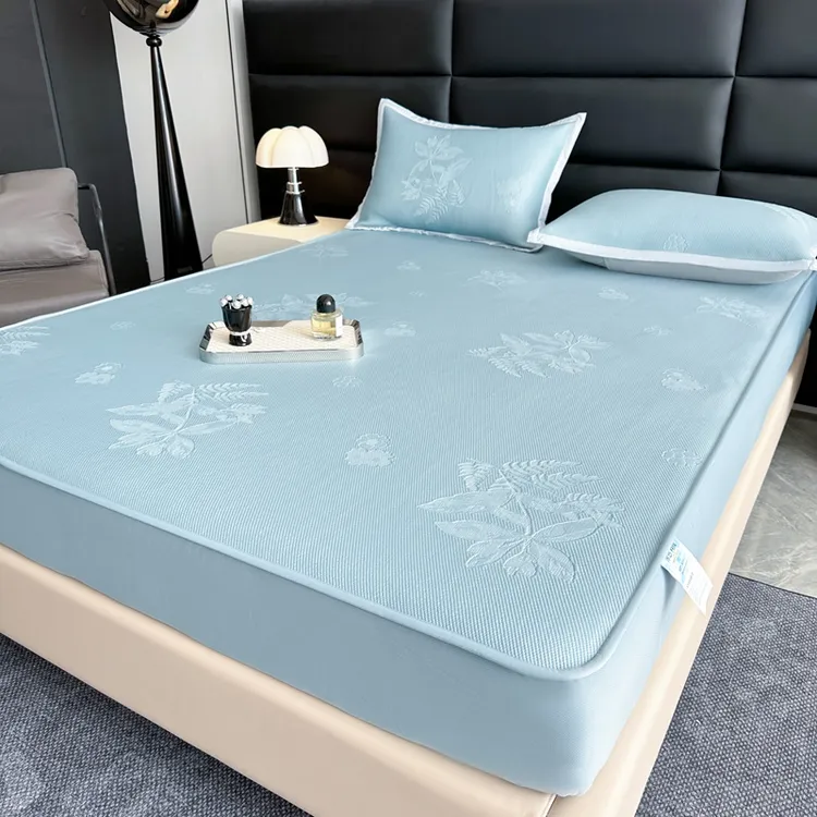 2025新款树叶冰豆豆凉席床笠款