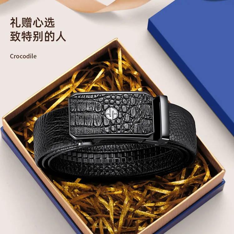 奥康时尚鳄鱼纹男法式光身腰带磨砂裤腰带休闲皮带男士