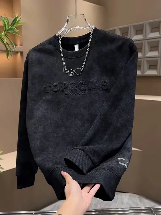 圆领宽松百搭男生冬装休闲打底衫潮牌重磅男士卫衣秋冬季加绒加厚