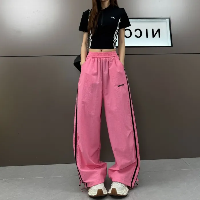 2025夏季薄款速干侧边拼色拼条字母刺绣简约时尚运动休闲工装裤子