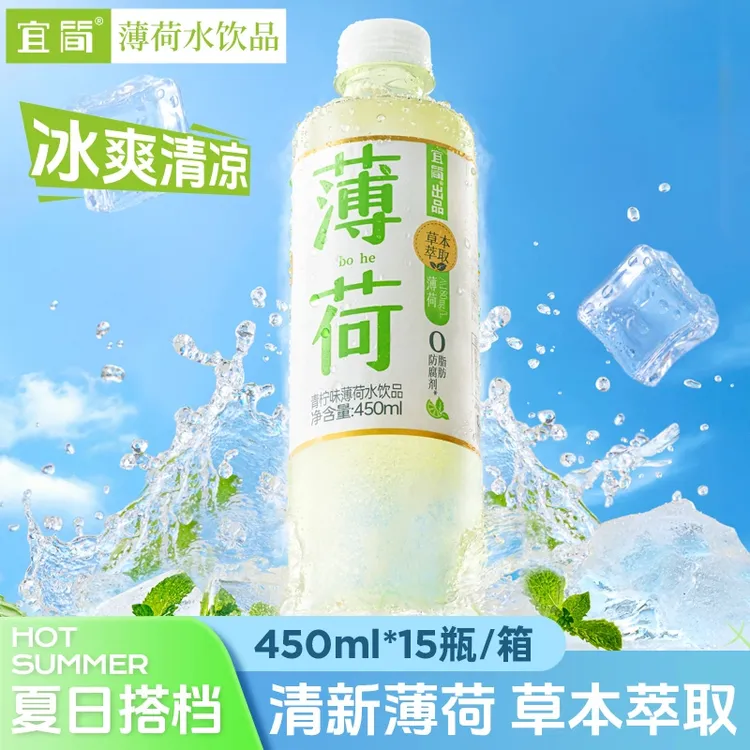 宜简青柠味薄荷水450ml*15瓶0糖0脂草本薄荷清凉高颜值饮料品整箱