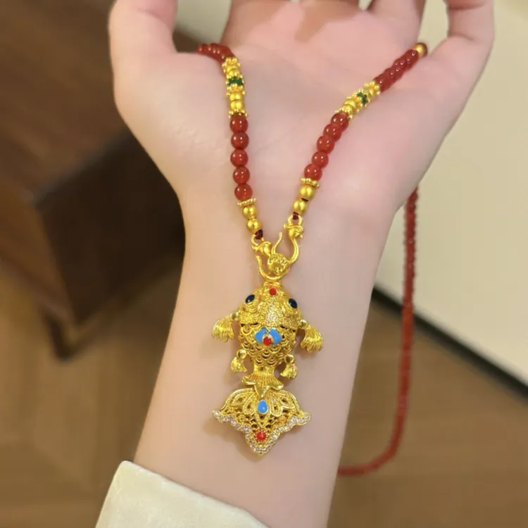 铜合金吊坠 【年年有余】新中式百搭毛衣链项链 X073