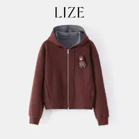 LIZE「巴塞尔」高定獨特肌理面料.设计感胸针.双拉链连帽卫衣L0153