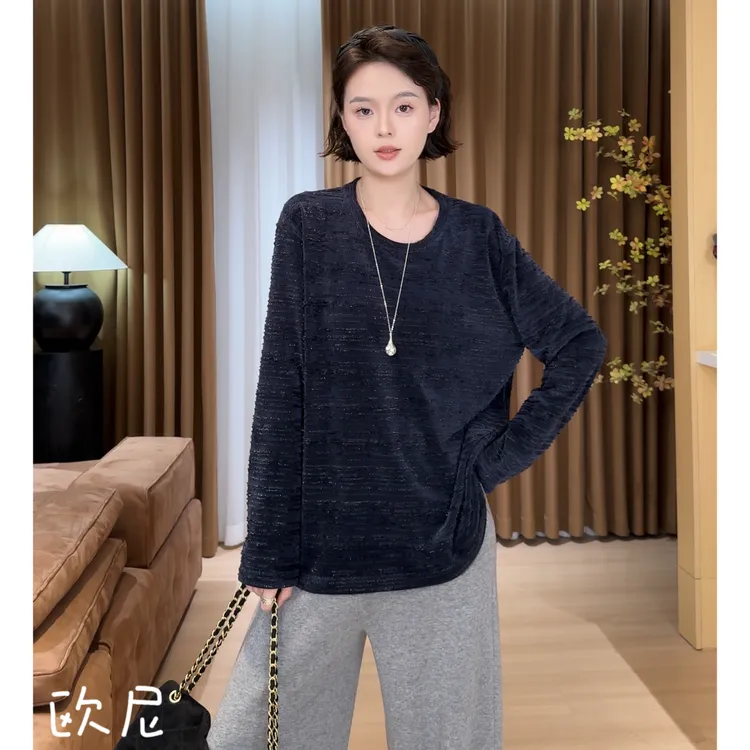 欧尼私服 2025早秋新款肌理感长袖圆领T恤打底上衣2509C5706