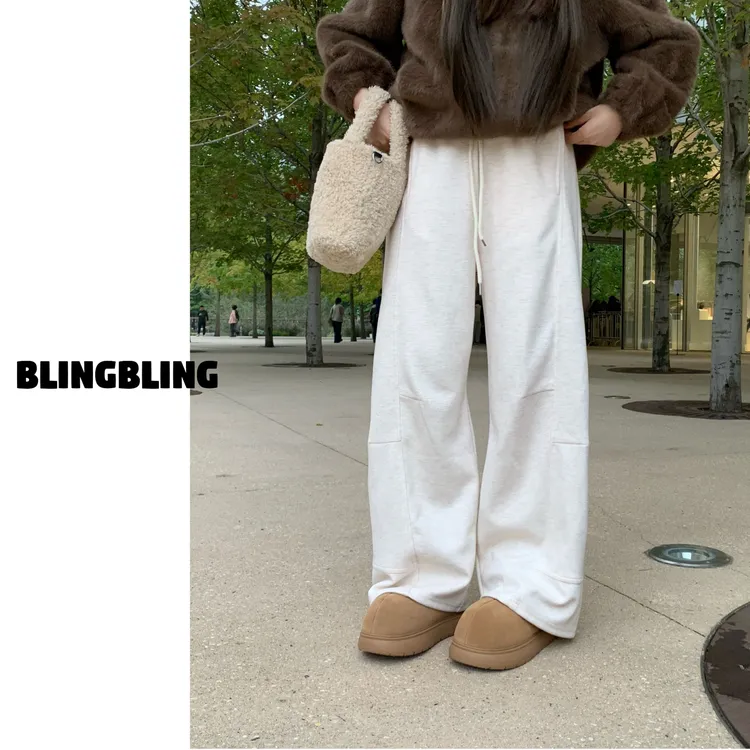 唐不灵微胖《三色阔腿裤》冬季慵懒松弛感宽松休闲裤宽松弯刀裤