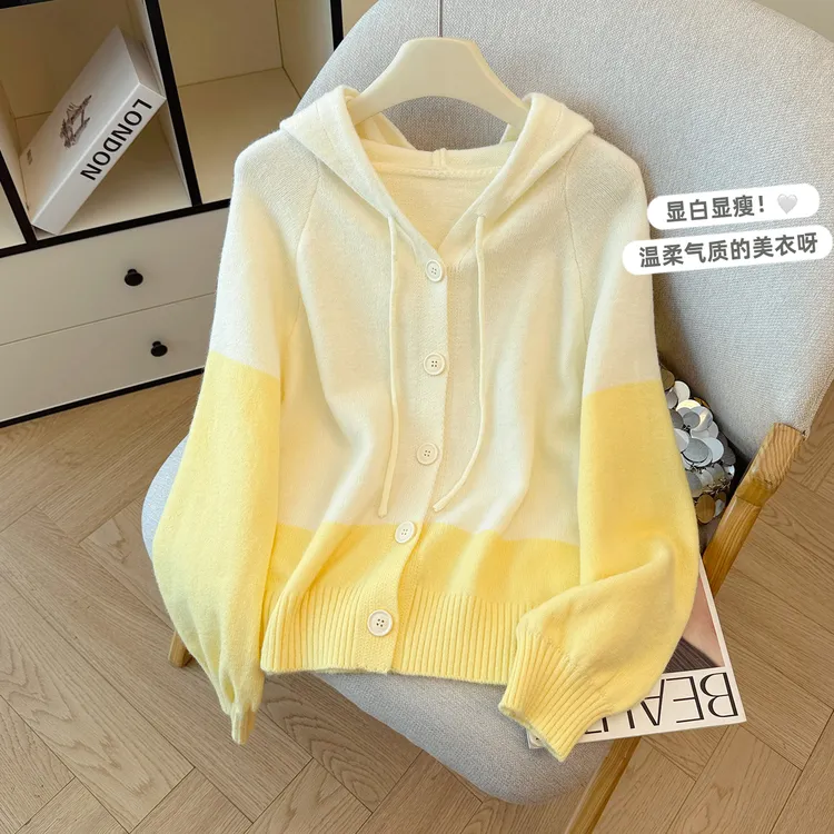 La Chapelle/拉夏贝尔休闲慵懒风秋季外套连帽女针织开衫上衣毛衣