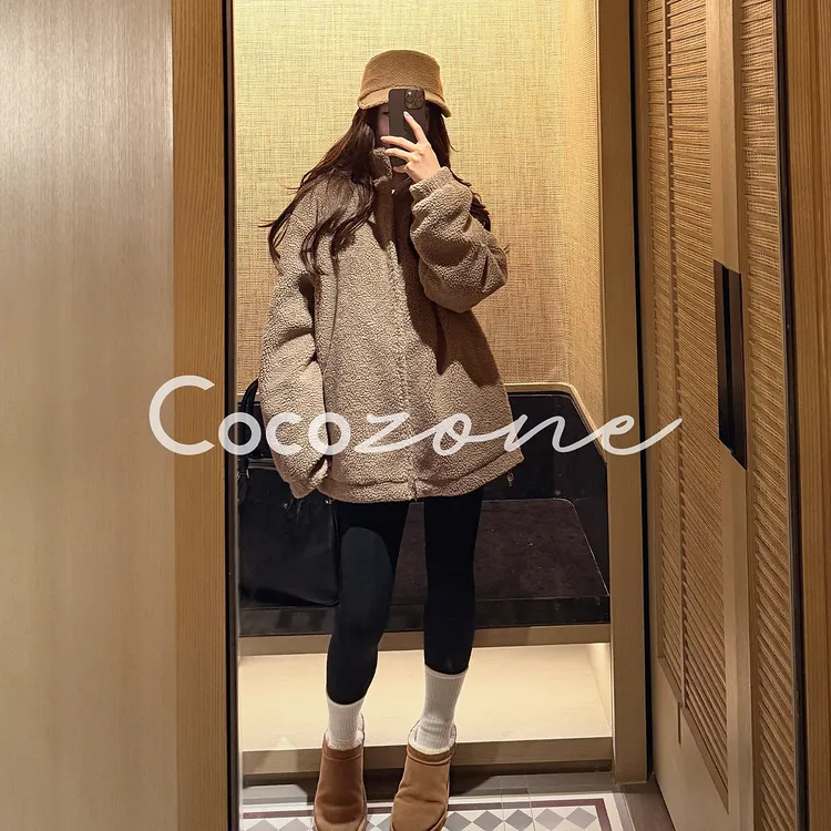 COCO ZONE 刘 一一 “松果十字花”立领拉链毛绒外套 CD1A1763