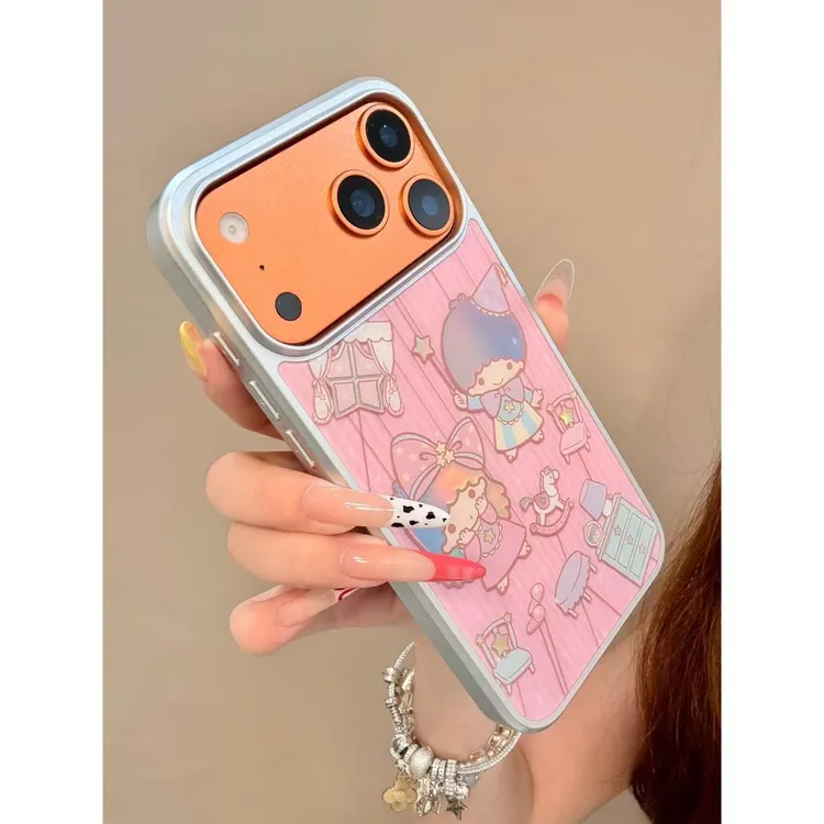 少女风可爱双子星彩金壳适用苹果17/16/15/防摔手机壳