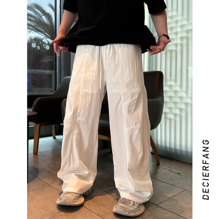 定制纯色扩版 立体剪裁设计感水洗夏季水洗弯刀直筒休闲裤