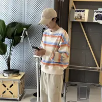 琴仔 彩色宽条纹小标刺绣宽松卫衣 Z1128