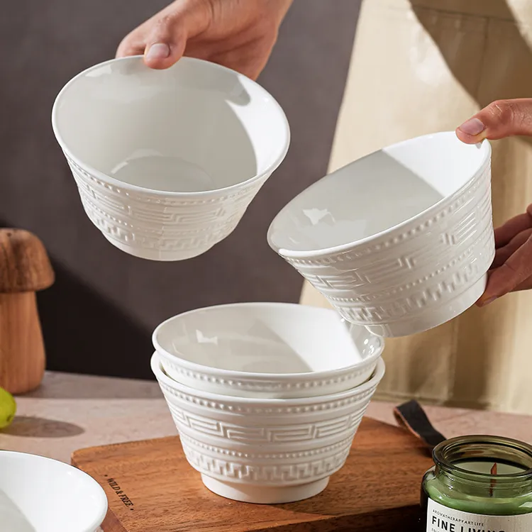 句途4个4.8英寸碗摩登浮雕ins风陶瓷米饭碗吃面碗家用釉下彩餐具