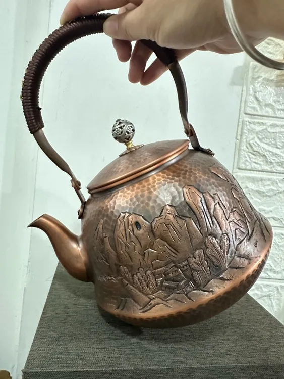 1500ml手工錾刻紫铜壶可收藏提梁壶商务礼品家用煮水壶宠粉福利