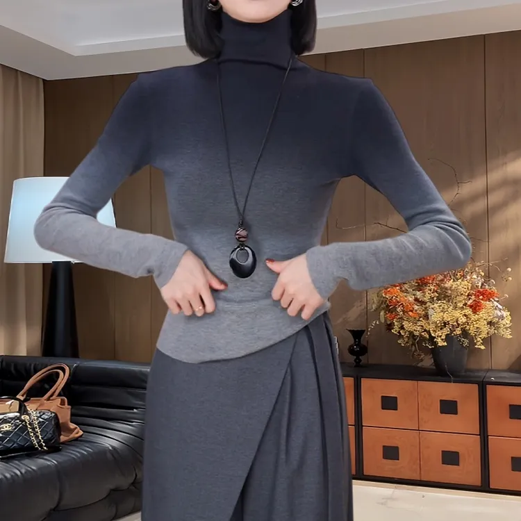 法式高级渐变色高领百搭打底衫秋冬新款修身显瘦遮肉百搭软糯上衣