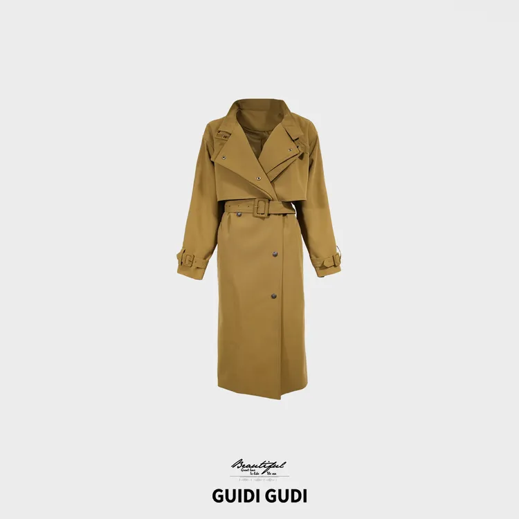 GUIDI GUDI【如果可以】时尚绑腰复古风外套/黄加蓝