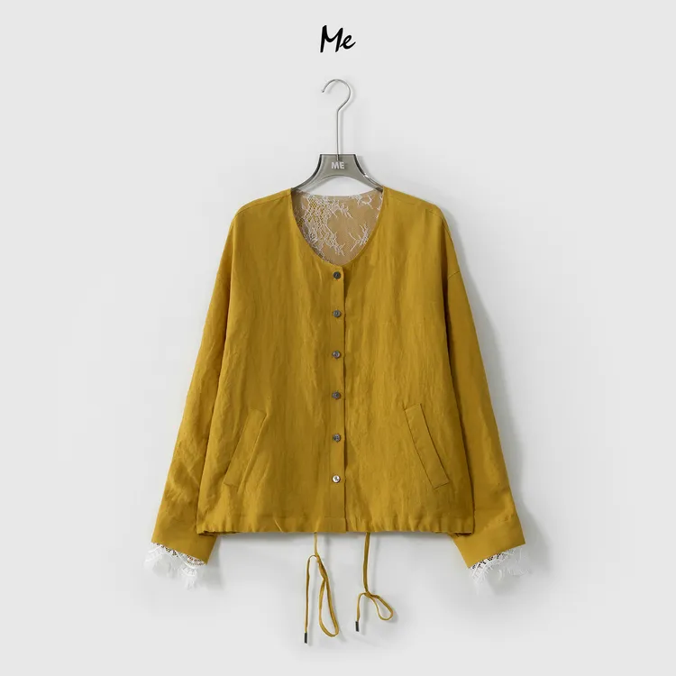 ME【100%亚麻蕾丝外套】重工蕾丝透气遮肉显瘦百搭休闲外套MESS2052