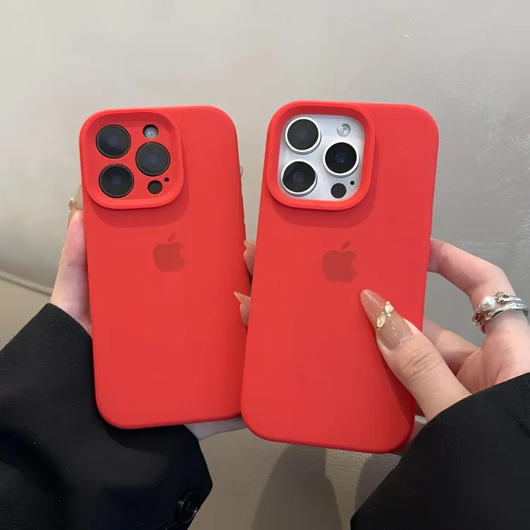 中国红适用苹果16promax手机壳15液态硅胶iphone14简约13纯色1211