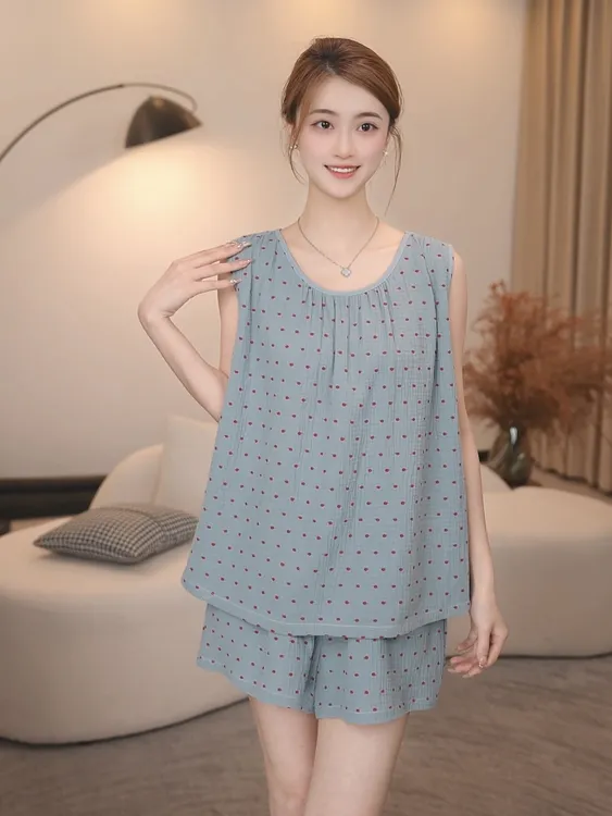 板栗小姐【雾眠】春夏纯棉精梳棉双层纱睡衣居家服舒适套装