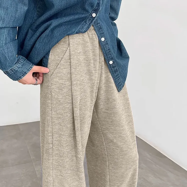 2024秋冬新款仿羊绒阔腿裤女垂感高腰直筒针织裤子高腰垂感遛弯裤