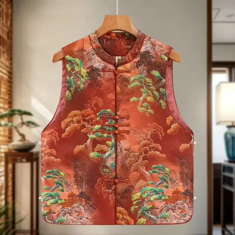 立领马夹短款百搭风复古透气提花加薄棉火爆款不分年龄段