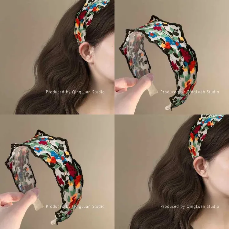 藤蔓玫瑰~刺绣花朵发箍女2025春夏甜美防滑高颅顶头箍旅行发卡