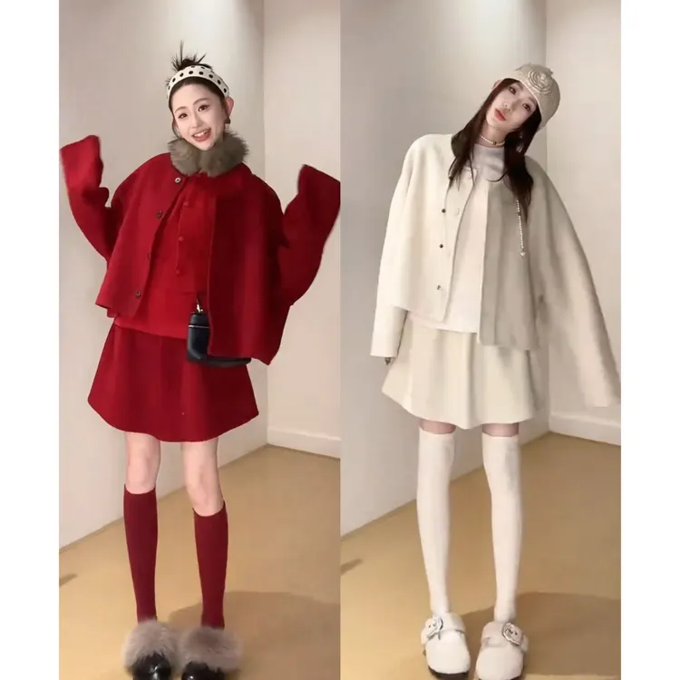 超火一整套2025秋冬新款时尚气质减龄高级感上衣外套短裙三件套