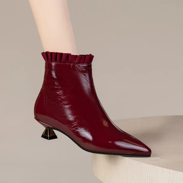 2025秋冬季新款真皮尖头法式低跟中筒靴女短靴小跟加绒马丁靴女靴