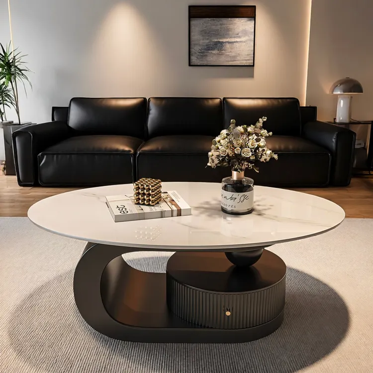 意式轻奢现代简约椭圆形岩板茶几小户型客厅家用创意设计师茶几桌