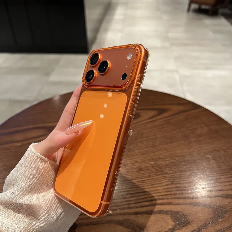 适用苹果17promax手机壳超薄透明不发黄简约高级橙色高级防摔男女
