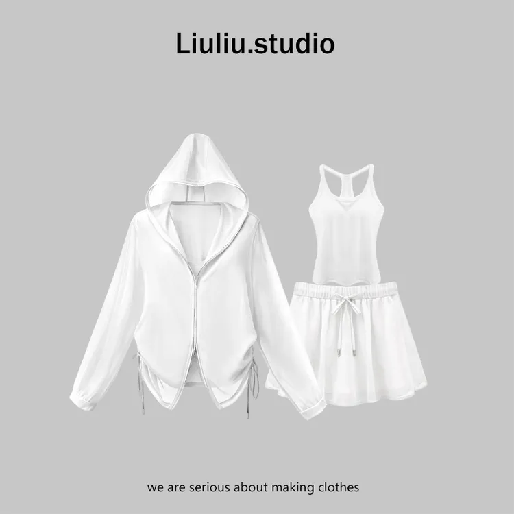LiuLiu定制【白月光】设计感巫师帽上衣+吊带背心+时尚短裙套装