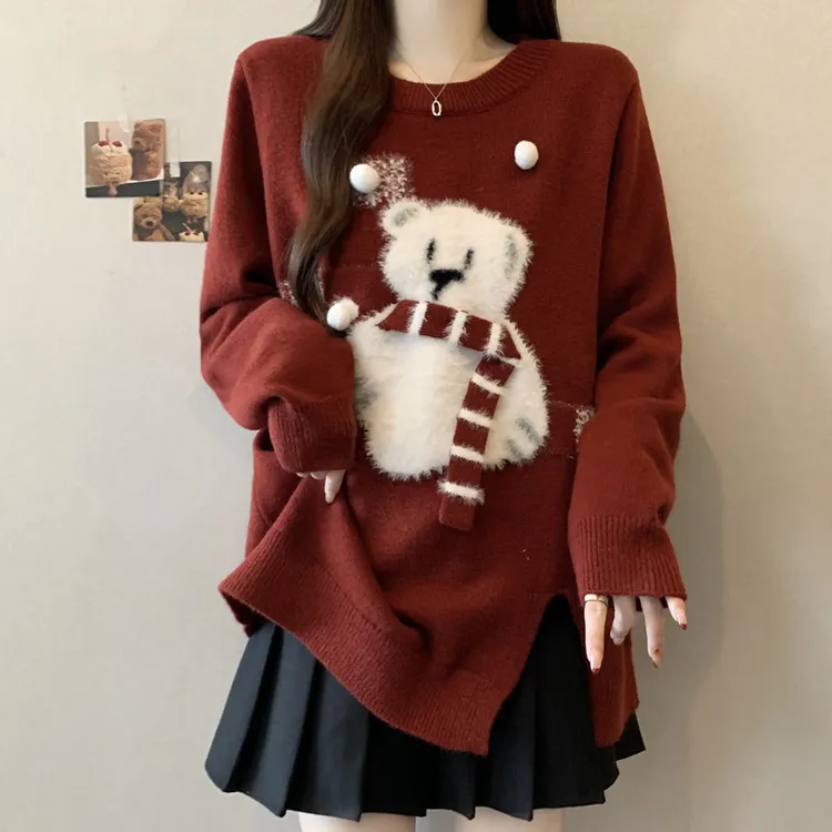 大码女装圣诞红色减龄毛衣女冬季胖MM显瘦遮肉减龄百搭针织衫上衣