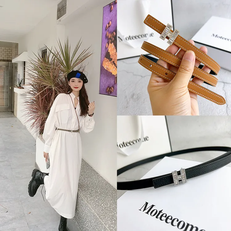 新款女士皮带装饰裤带真皮百搭牛皮针扣凯旋门牛仔裤细1.8cm腰带