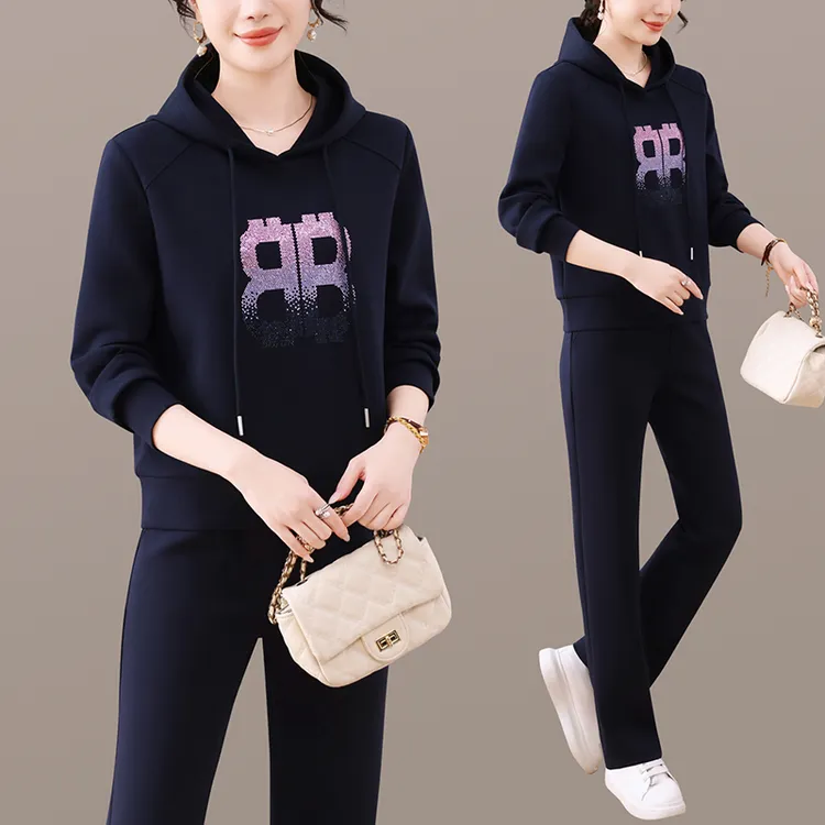 休闲百搭减龄时尚连帽运动套装女春秋2025新款洋气宽松妈妈两件套