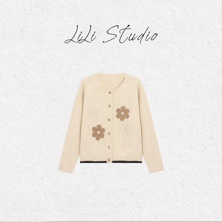 PCNY丨不理理「双色太阳花」澳洲进口美利奴绵羊毛洋气法式针织开衫