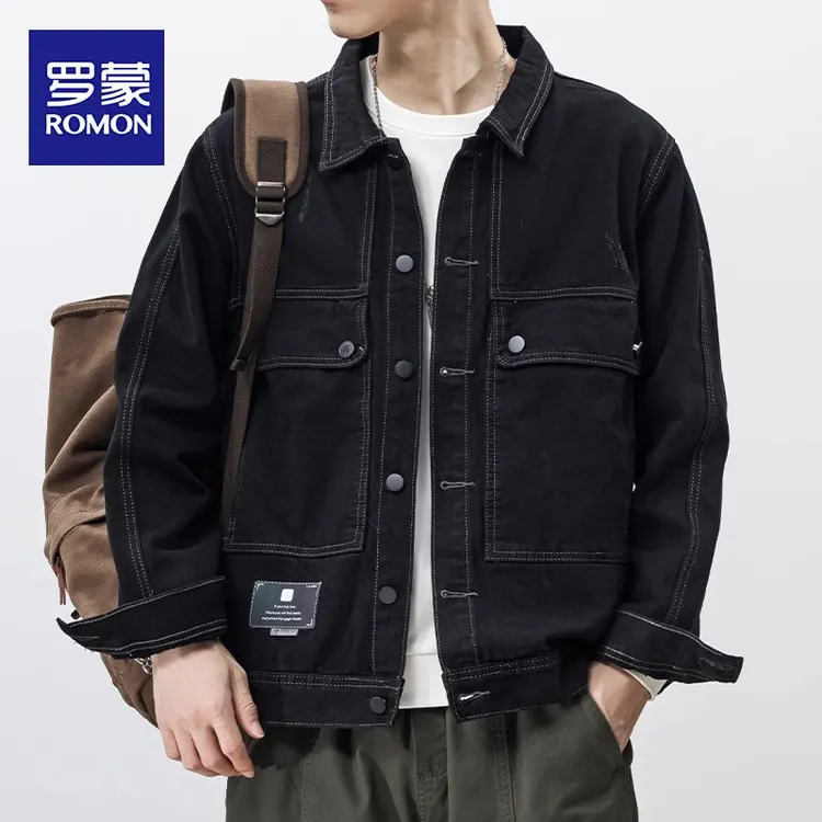 罗蒙夹克男士春秋季潮牌休闲上衣2025新款美式复古翻领牛仔外套男