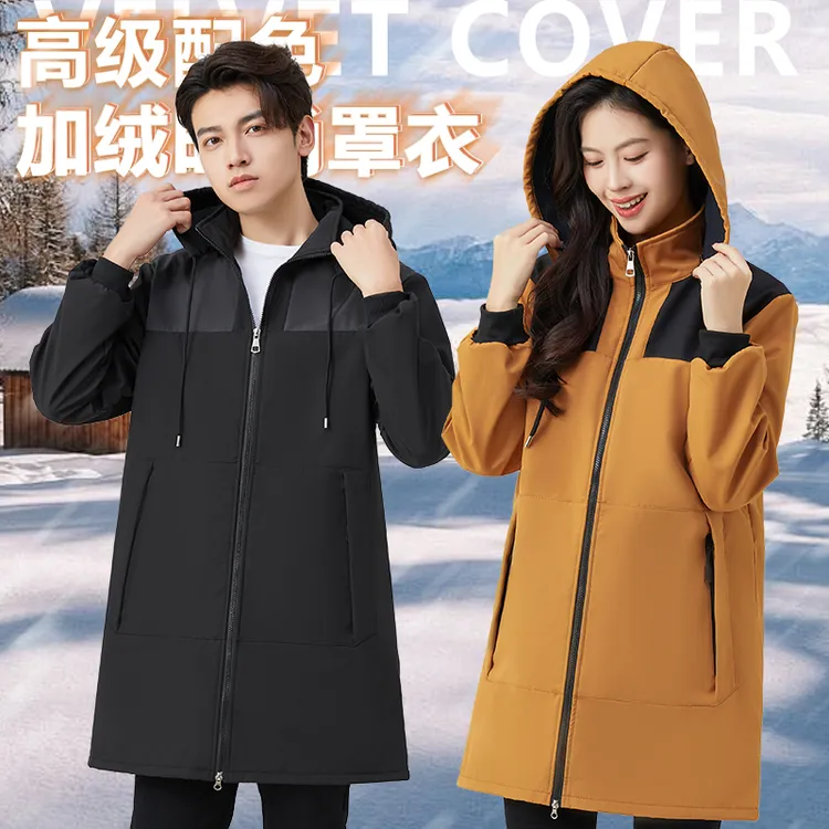 秋冬新款防水罩衣加绒厚厨房外穿漂亮长袖男女大人围裙大褂工作服