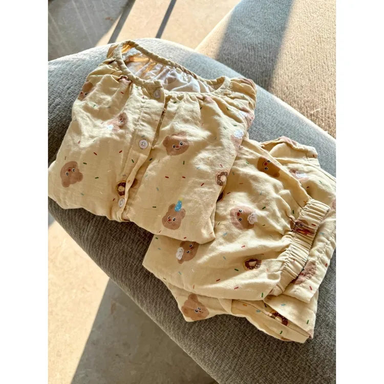 【黄油小熊】可爱卡通小熊圆领睡衣女春季新款开衫长裤家居服套装女